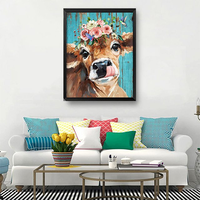 Cow Diamond Painting for Adults&Kids DIY 5D Diamond Paint with Round Diamonds Full Drill Cow Gem Art Painting Kit for Home