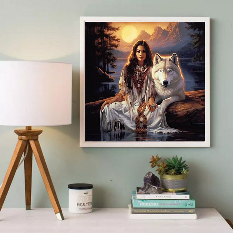 Wholesale Diamond Painting Woman and Wolf 5d DIY Diamond Mosaic Full Drill Square Diamond Painting Set