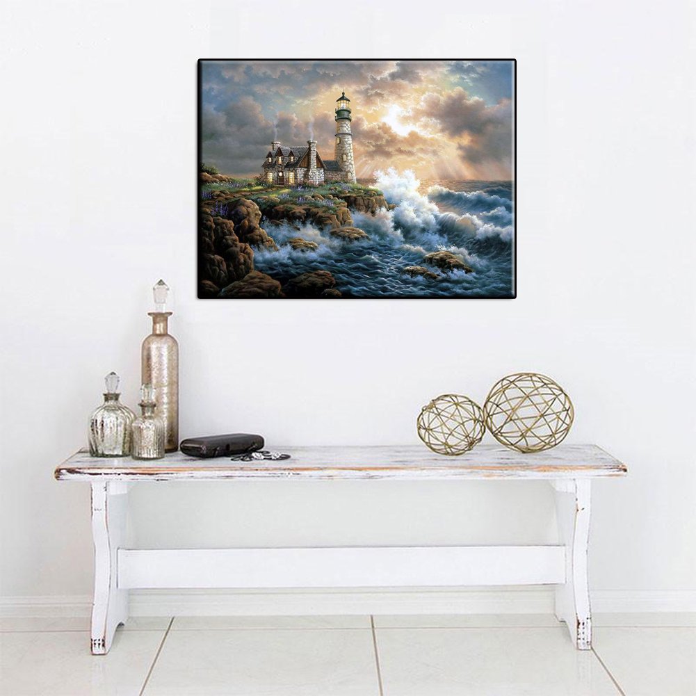 Home Decorations For Sale Diamond Painting Kit Coast House And Lighthouse Diy 5d Diamond Embroidery Full Drill Art Mural
