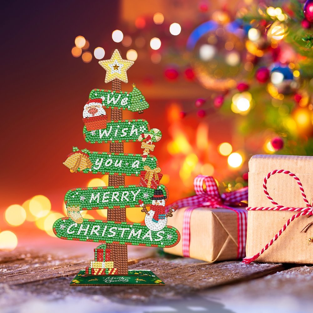 Diamond Painting Wooden Christmas Tree Sign 5D DIY Craft Ornament