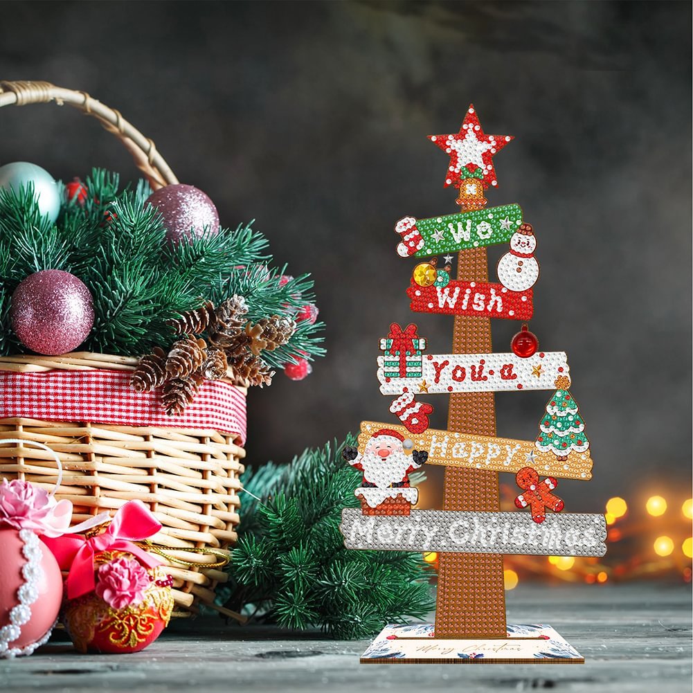 Diamond Painting Wooden Christmas Tree Sign 5D DIY Craft Ornament