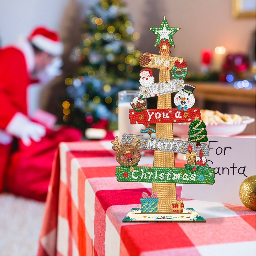 Diamond Painting Wooden Christmas Tree Sign 5D DIY Craft Ornament