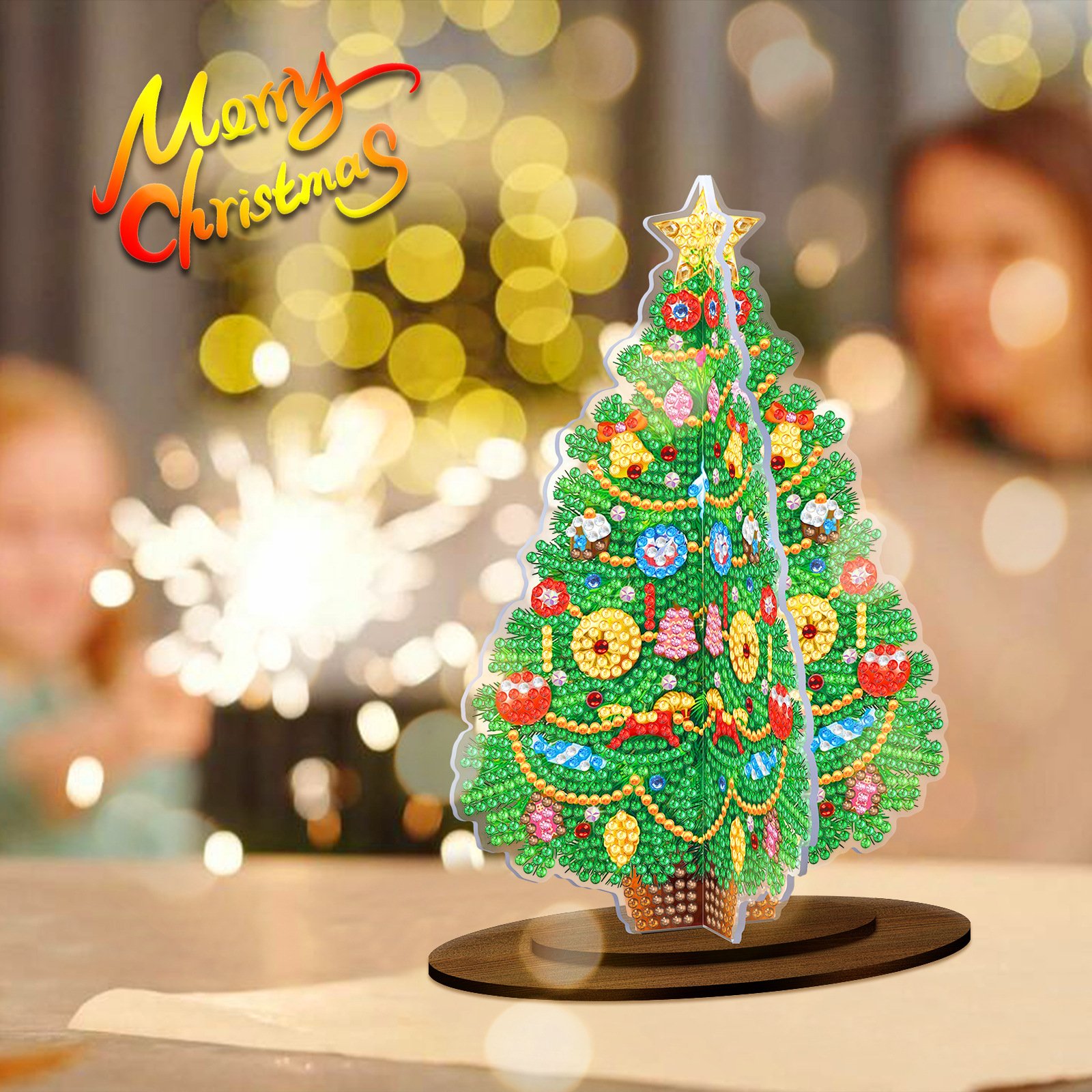 LS new 5D DIY Diamond Painting Decoration double side Christmas tree wooden base Diamond dot Painting ornament acrylic Plate