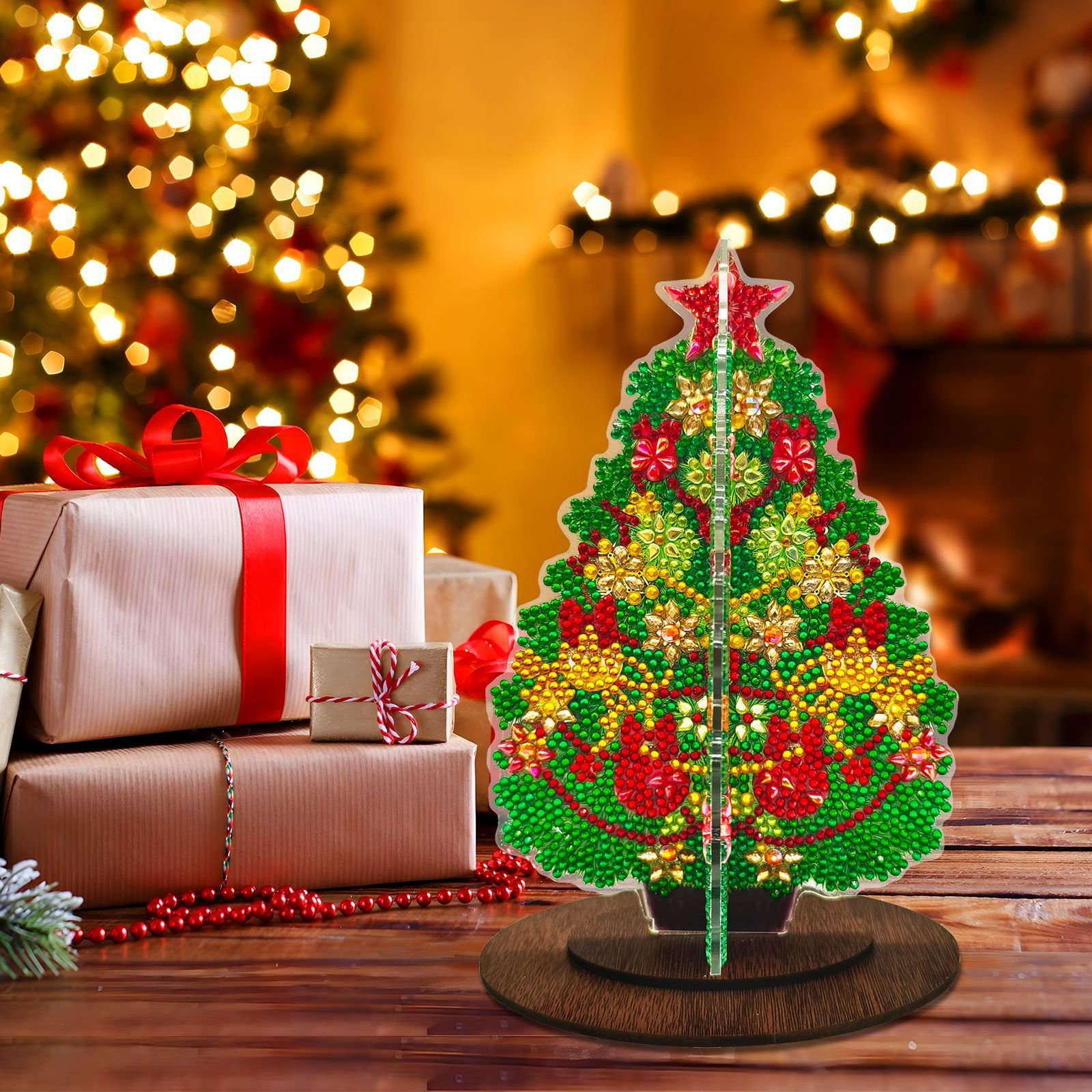 LS new 5D DIY Diamond Painting Decoration double side Christmas tree wooden base Diamond dot Painting ornament acrylic Plate