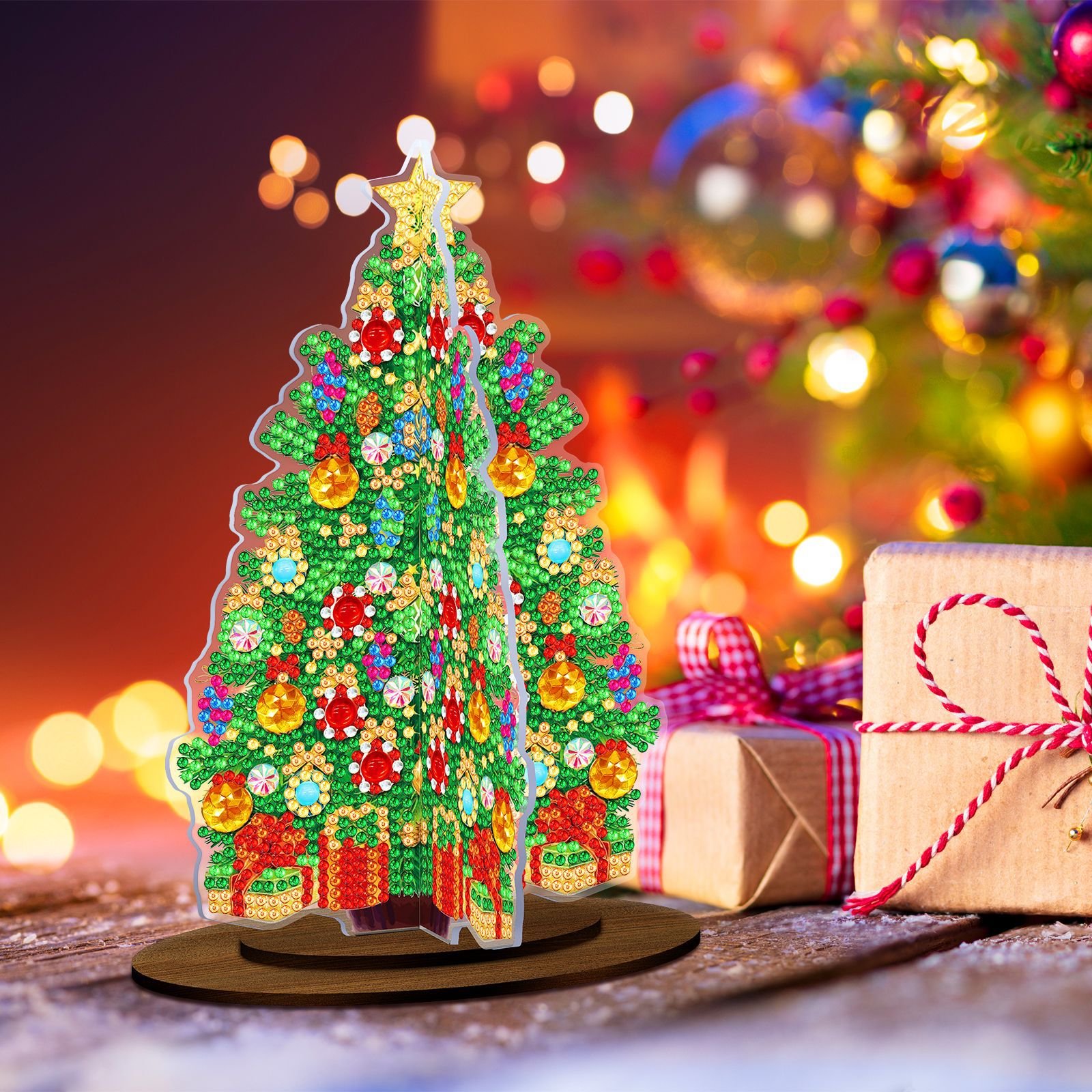 LS new 5D DIY Diamond Painting Decoration double side Christmas tree wooden base Diamond dot Painting ornament acrylic Plate