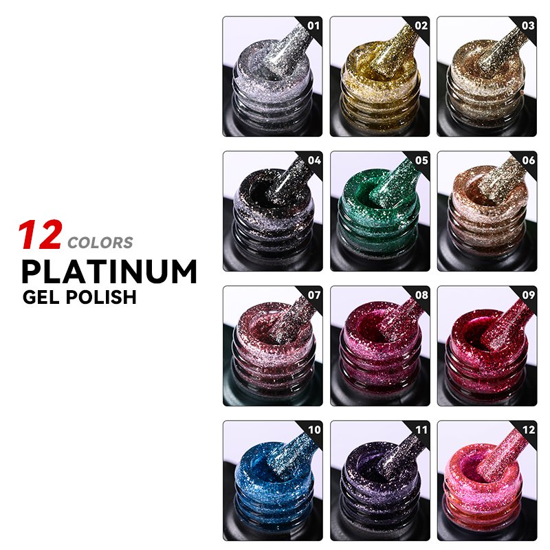JTING 12 Colors nail gel art shiny platinum diamond flash painting gel polish OEM Private label platinum uv gel polish