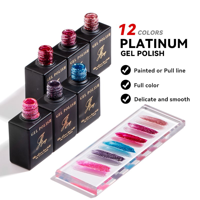JTING 12 Colors nail gel art shiny platinum diamond flash painting gel polish OEM Private label platinum uv gel polish
