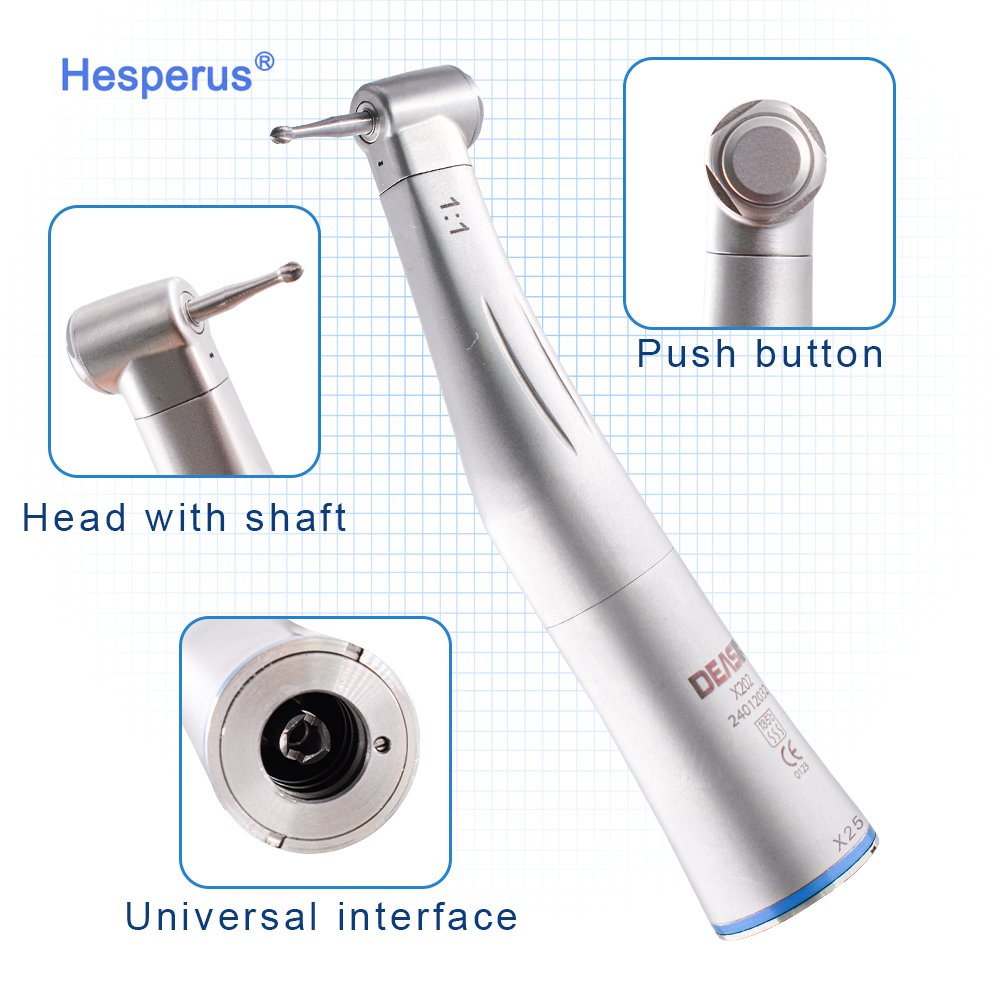 Dental 1to 1 Handpiece Internal Water Spray X25 Contra Angle Push Button Chuck Blue Ring Low Speed Handpiece