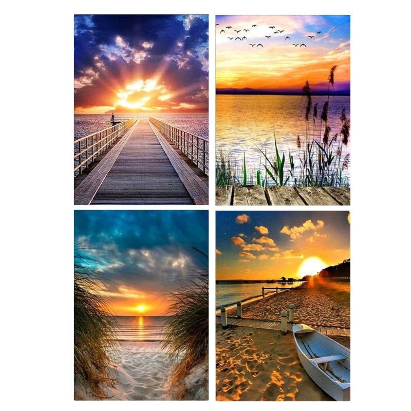 Yiwu diamond painting DIY sunset seaside reflection scenery wholesale diamond mosaic panorama wall art