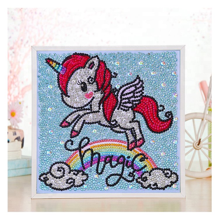 Arts and crafts mini white frame DIY diamond painting unicorn educational toy full drill diamond painting kids with frame