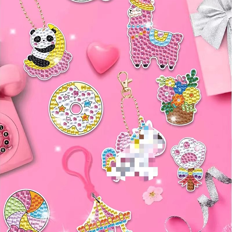 Factory Direct Sale Diamond Painting Keychains Kits Cartoon 24 Pcs 5d Diy Diamond Blind Box Keychains Set For Gifts