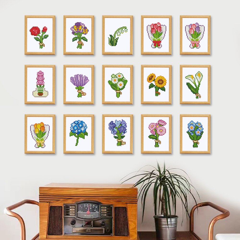 15pcs/set 15x18cm Flower Diy 5D Diamond Painting Adults Mini Diamond Painting Set