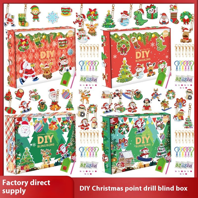 New Arrival Handpainted Christmas Series Blind Box Handmade Diamond Painting DIY Acrylic Pendant Kids' Portrait and Art Keychain