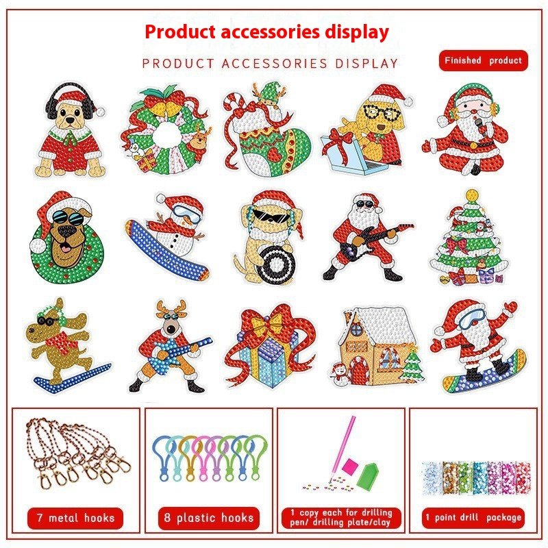 New Arrival Handpainted Christmas Series Blind Box Handmade Diamond Painting DIY Acrylic Pendant Kids' Portrait and Art Keychain