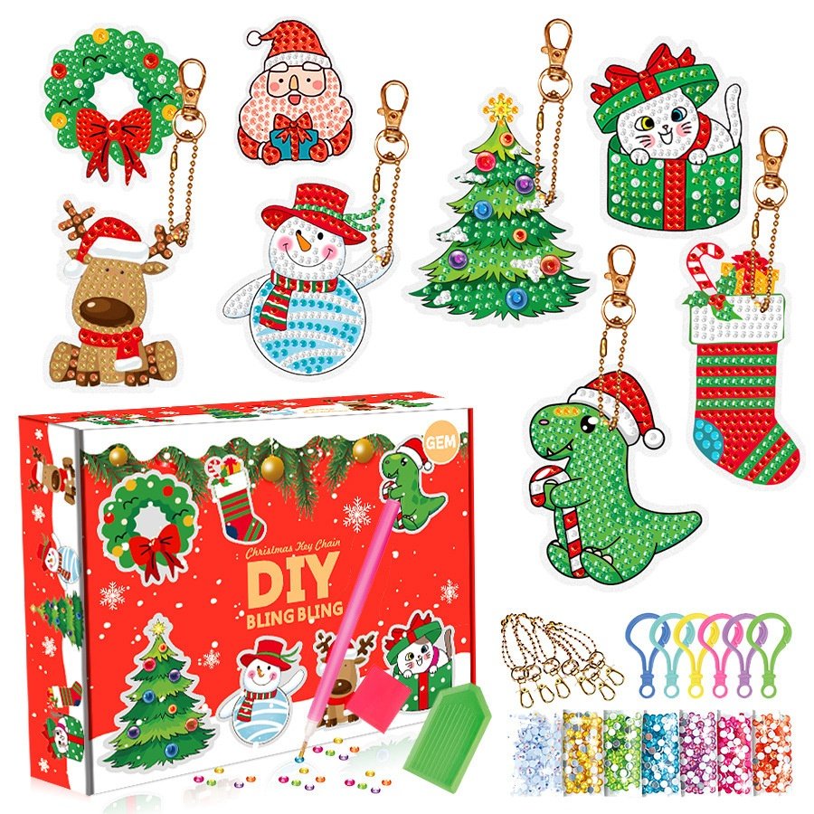 New Arrival Handpainted Christmas Series Blind Box Handmade Diamond Painting DIY Acrylic Pendant Kids' Portrait and Art Keychain