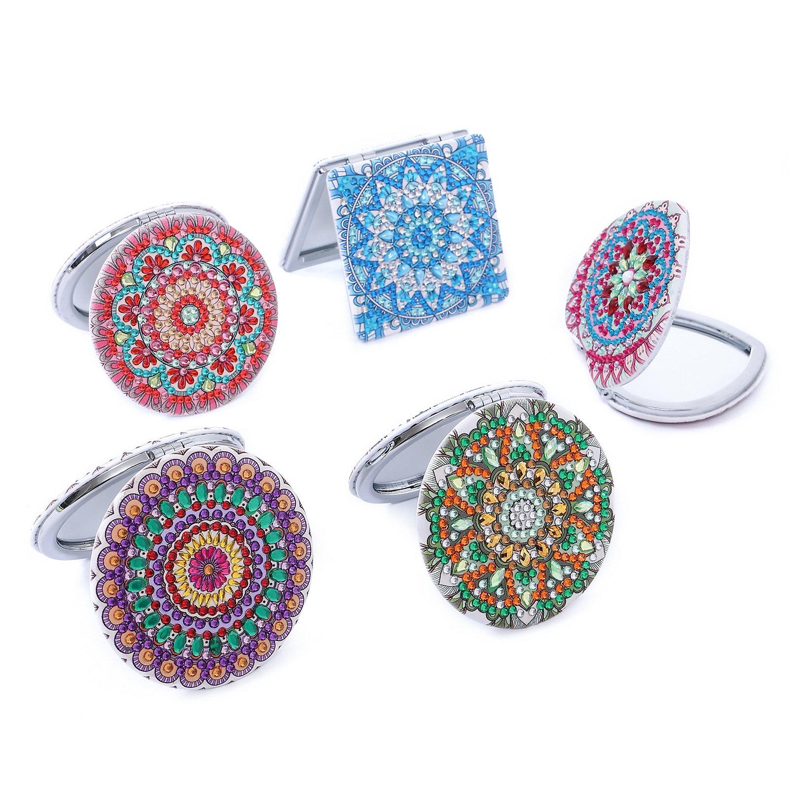 Diamond Painting Compact Mirror with Mandala Diamond Painting Cover Portable Magnifying Folding Purse Mirror for Women Girls Kid