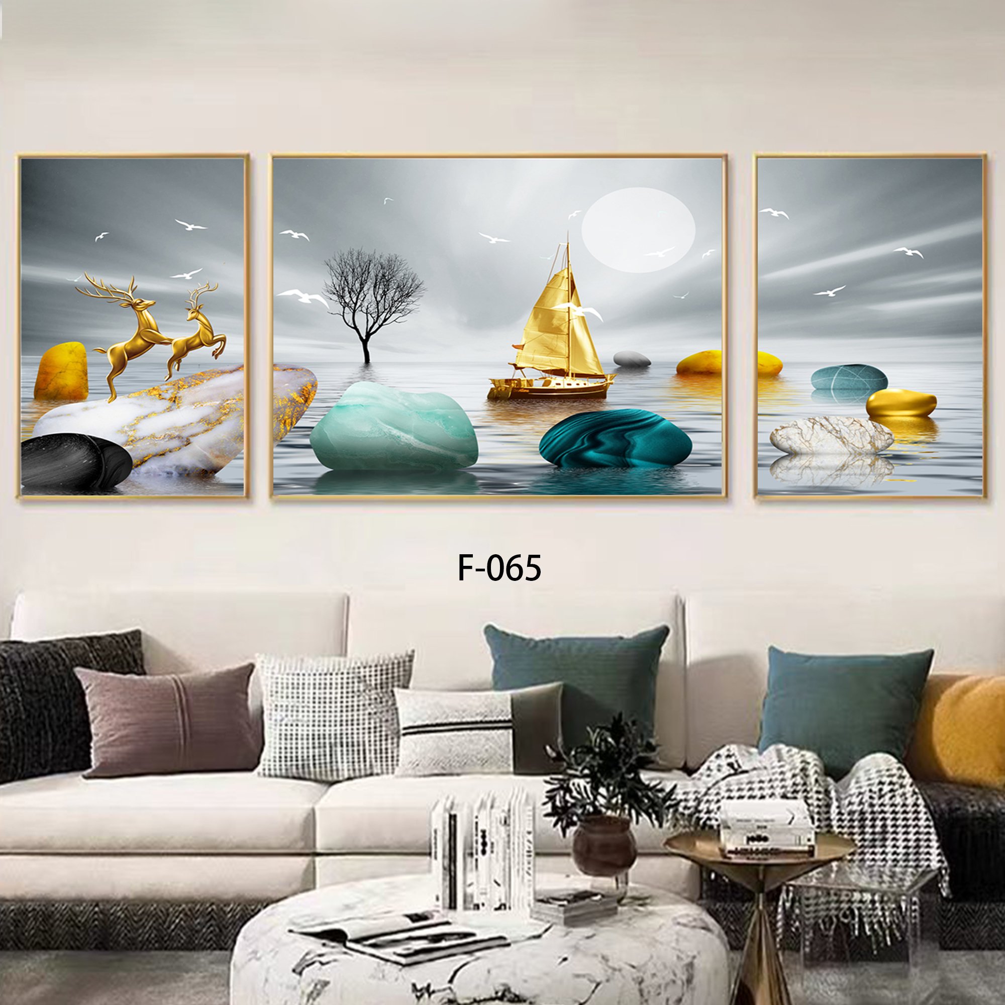 Modern natural landscape art combination triptych home hotel living room wall beautiful and fashionable poster frame