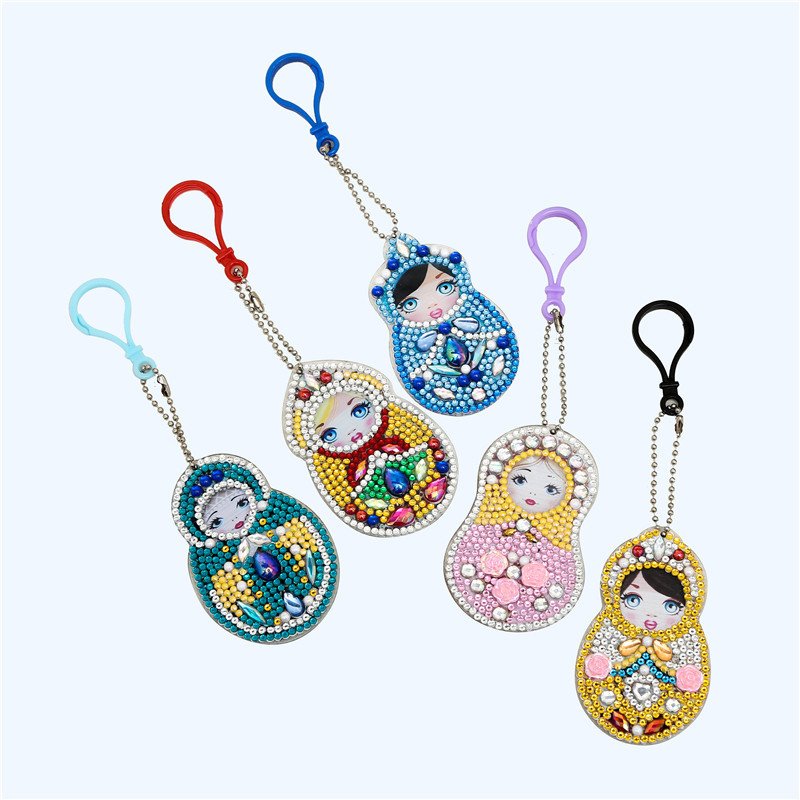 Wholesale 5d Diy Diamond Painting Keychain Little Girl Picture Cartoon Design Key Ring Decoration