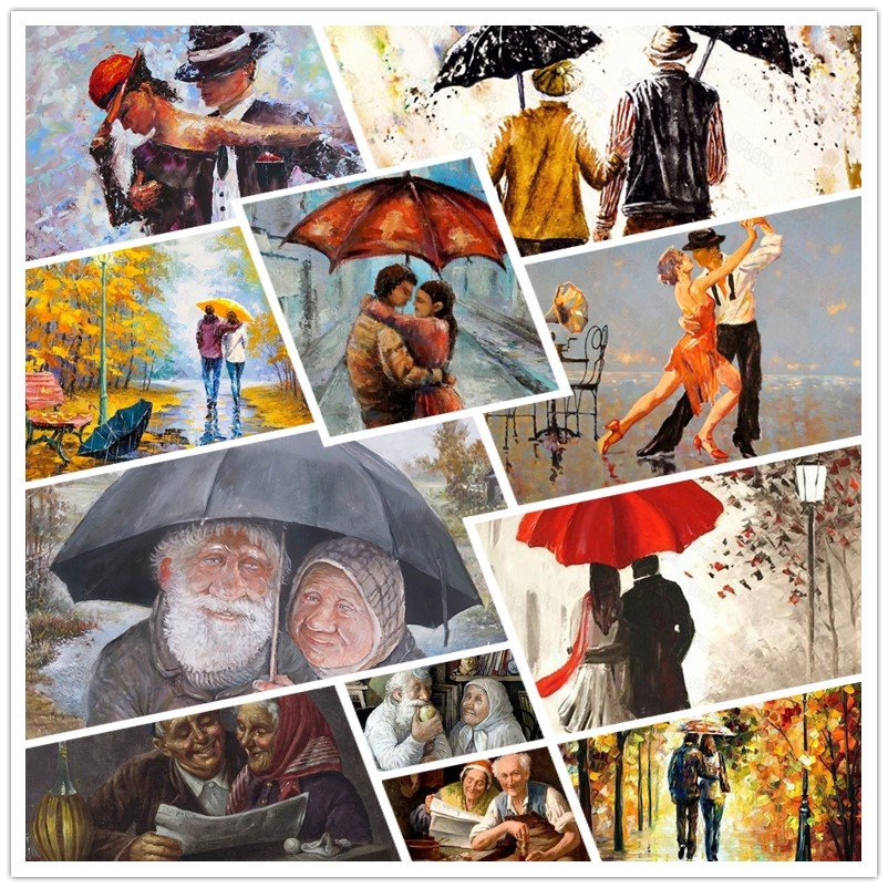5D DIY Diamond Painting Men and Women Walking Under Umbrellas Dancing Old Couples Dancers Portrait Diamond Painting Home Decor