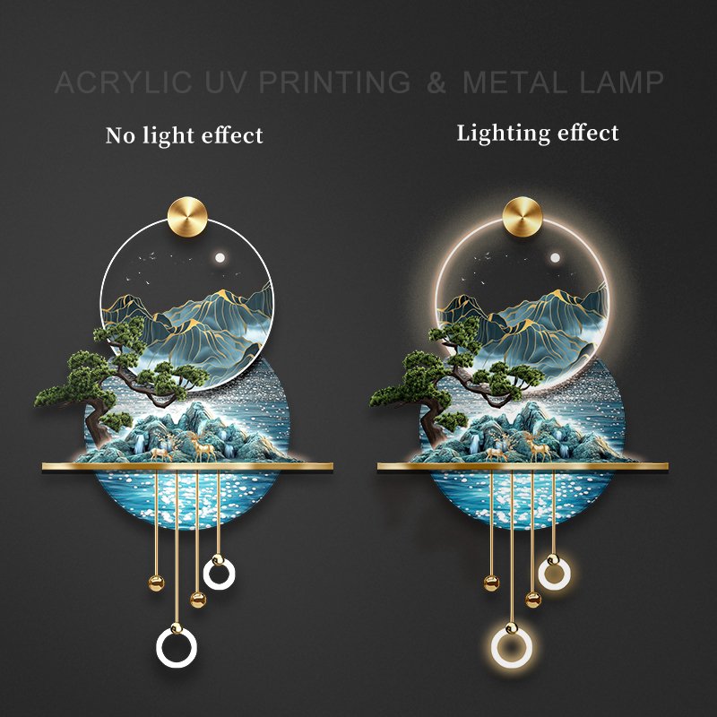 LED luminous mural 3D decorative wall art luxury home metal lamp acrylic painting Home decor can add acrylic diamonds