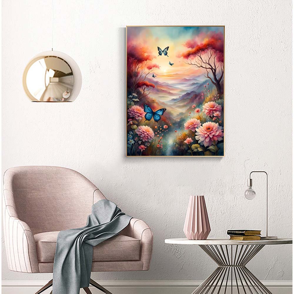 Butterfly Valley Flower Sea Diamond Painting Set Landscape Painting Complete DIY Adult Home Mural Decoration Gift