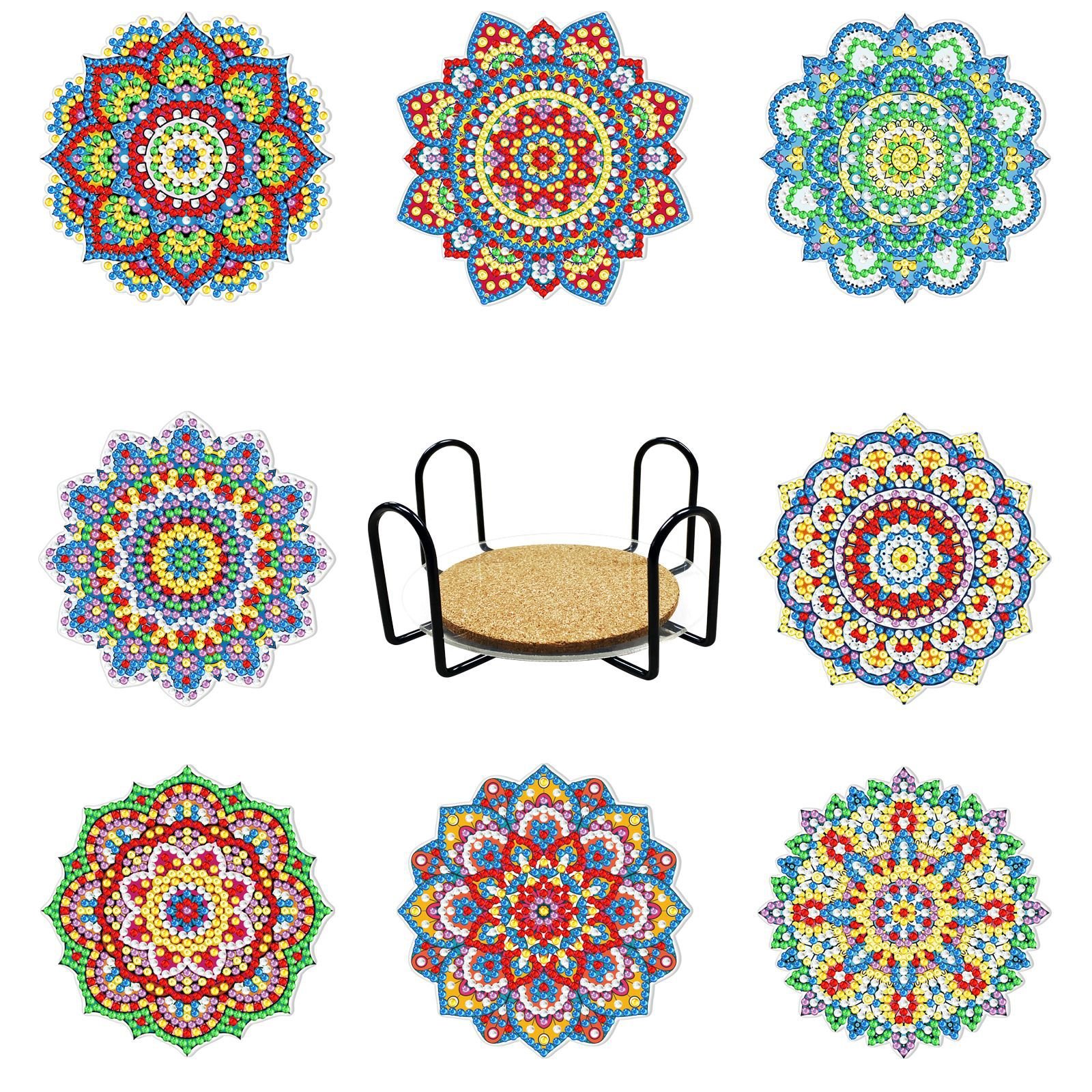 8PCS Custom Diamond Painting Coasters Flowers DIY Diamond Gem Cup Mat Crystal Art Gifts
