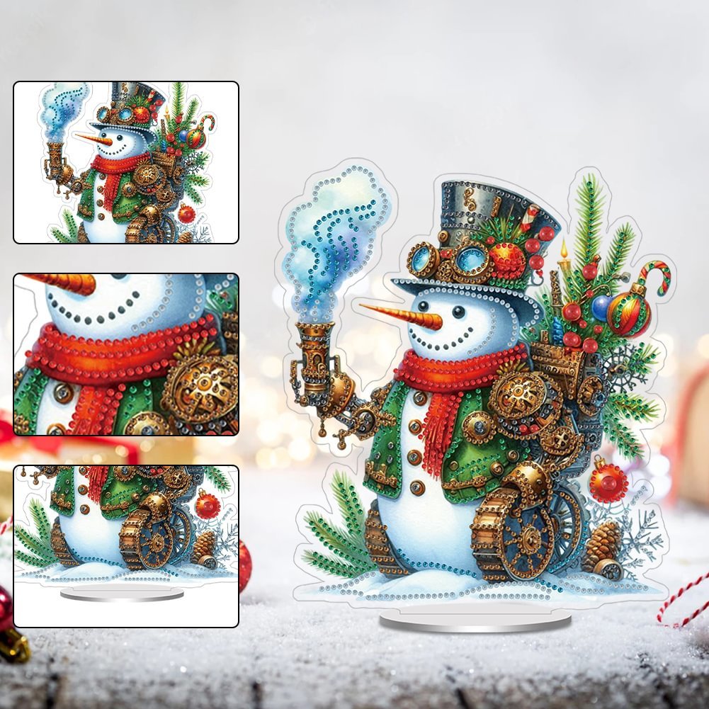 Custom DIY Snowman Diamond Painting Desk Ornament Special Shaped Christmas Decor Acrylic Diamond Painting Tabletop Ornament