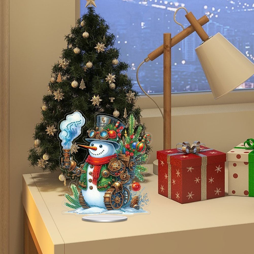 Custom DIY Snowman Diamond Painting Desk Ornament Special Shaped Christmas Decor Acrylic Diamond Painting Tabletop Ornament