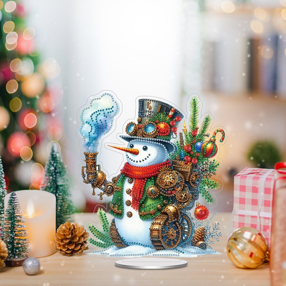 Custom DIY Snowman Diamond Painting Desk Ornament Special Shaped Christmas Decor Acrylic Diamond Painting Tabletop Ornament