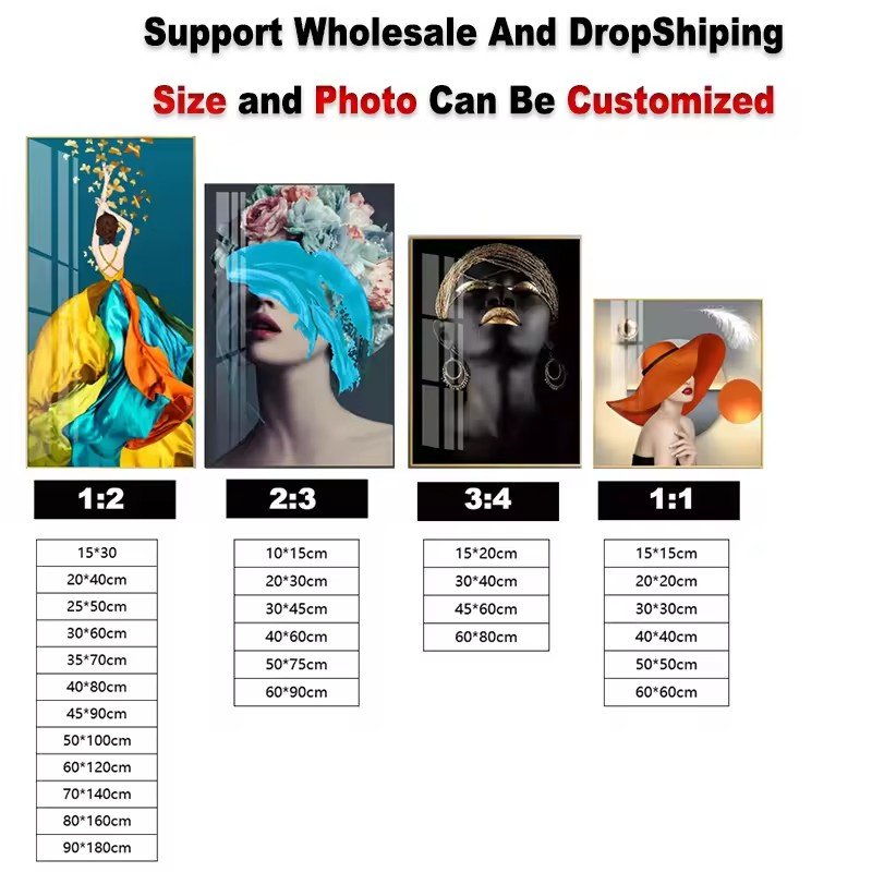 Factory wholesale cheap luxury decoration art frames, various customized materials frames, crystal porcelain wall art