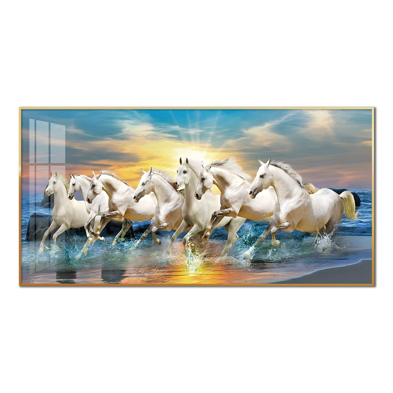 7 running horses animal Crystal porcelain painting with diamond 5D wall art luxury decorations for home decor and living room