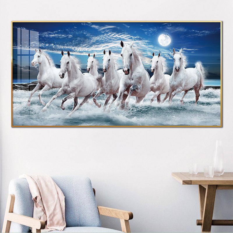 7 running horses animal Crystal porcelain painting with diamond 5D wall art luxury decorations for home decor and living room