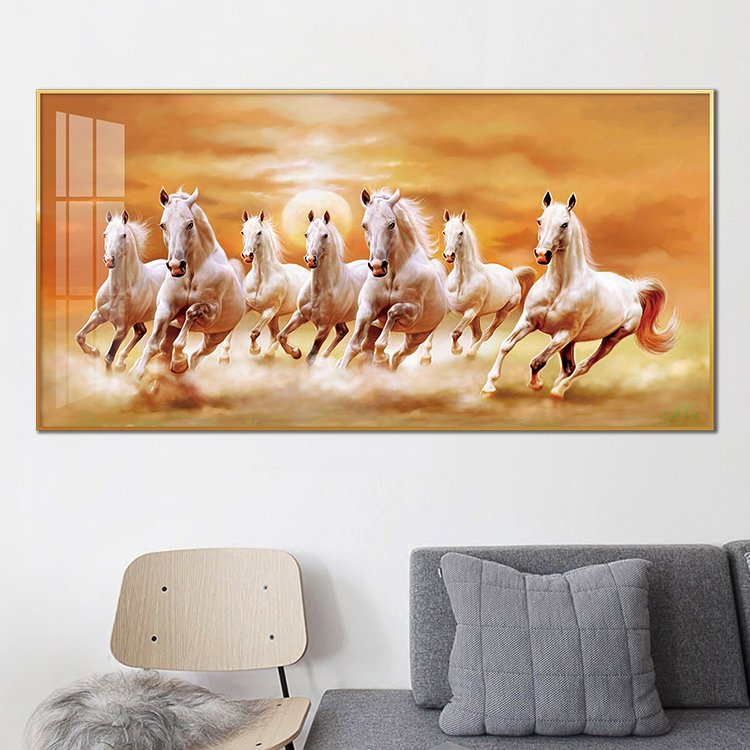 7 running horses animal Crystal porcelain painting with diamond 5D wall art luxury decorations for home decor and living room