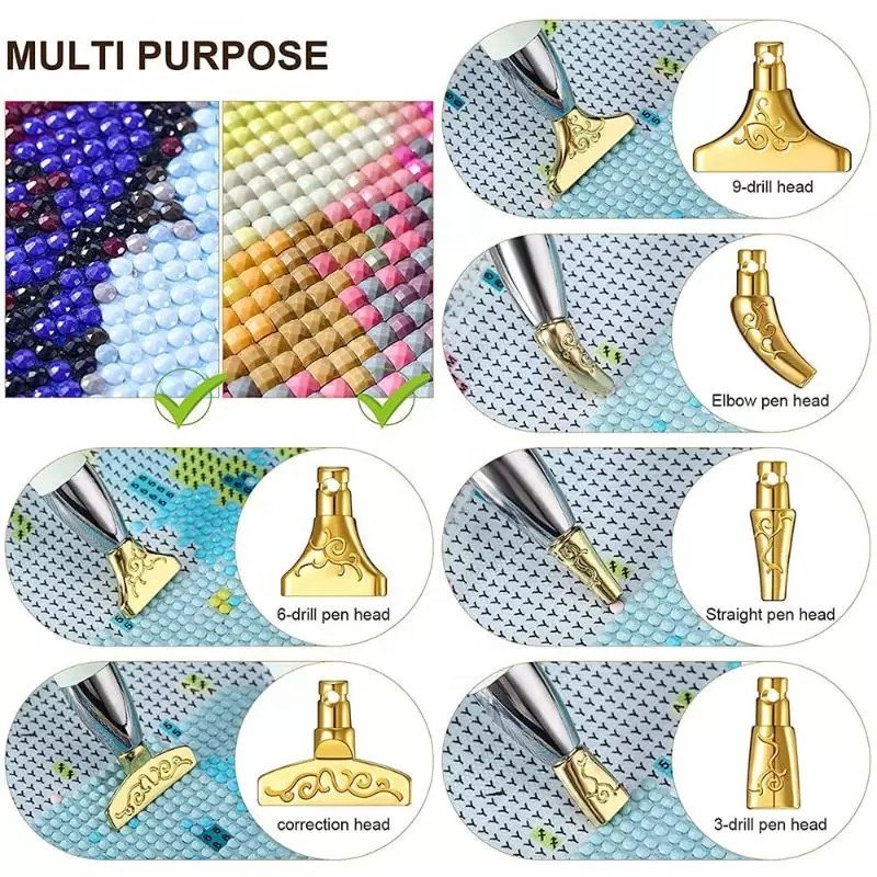 R-MT08-10 6pcs Diamond Painting Pen Metal Heads Tip Drill Pen Multi Placer Stainless Steel Pen Tips