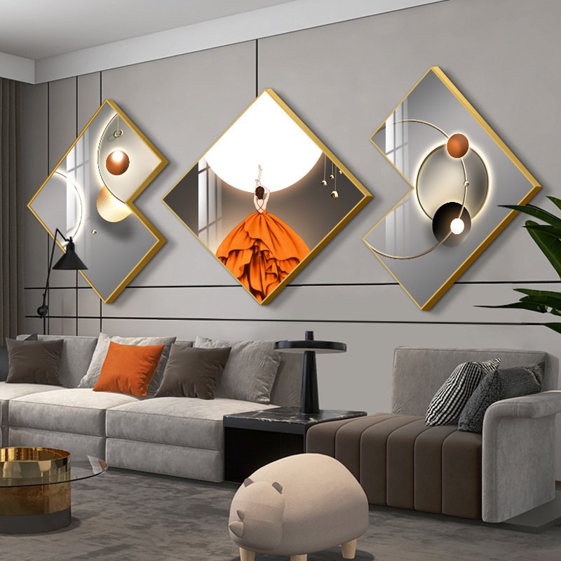 Living room decoration modern minimalist figure crystal porcelain diamond shaped wall luxury modern painting art glass paintings