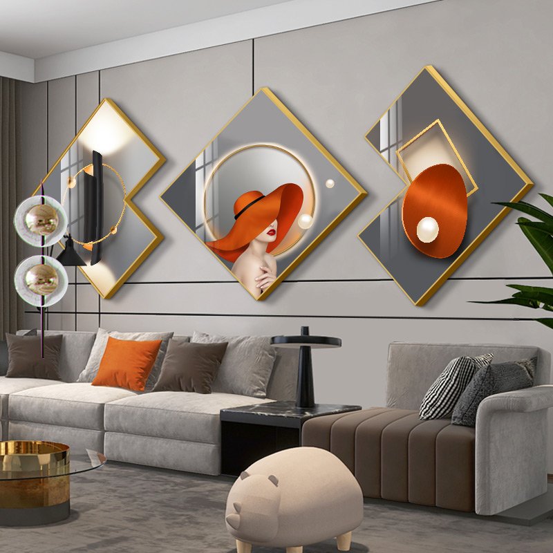 Living room decoration modern minimalist figure crystal porcelain diamond shaped wall luxury modern painting art glass paintings