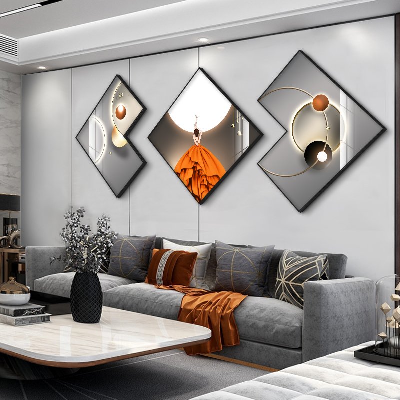 Living room decoration modern minimalist figure crystal porcelain diamond shaped wall luxury modern painting art glass paintings