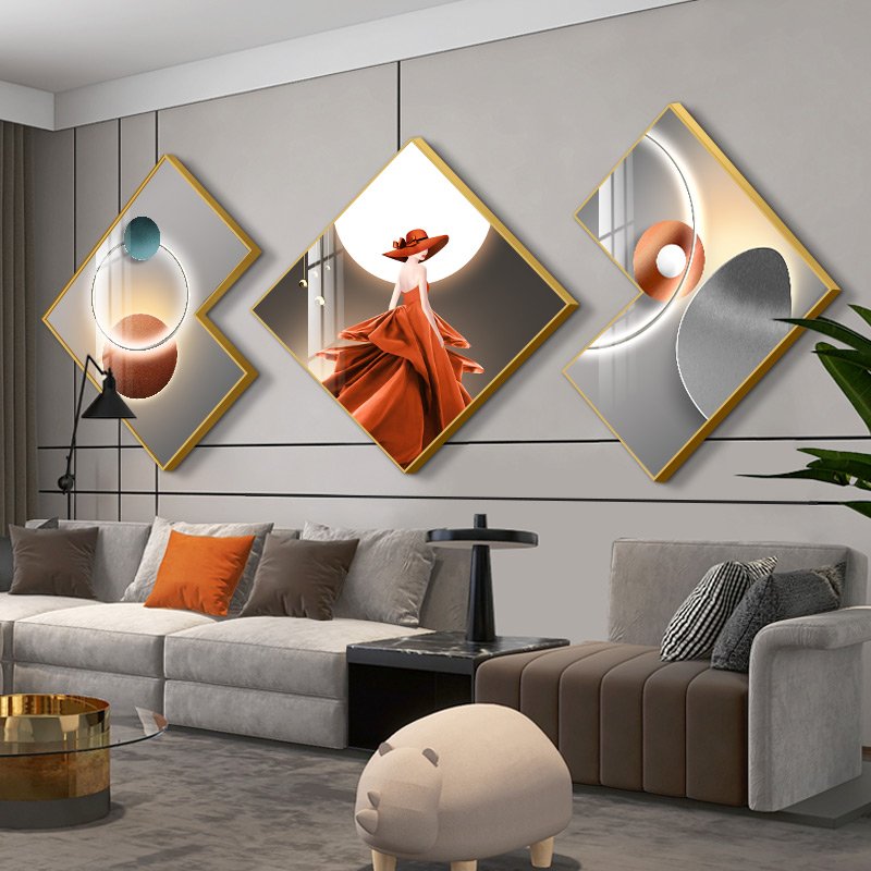 Living room decoration modern minimalist figure crystal porcelain diamond shaped wall luxury modern painting art glass paintings