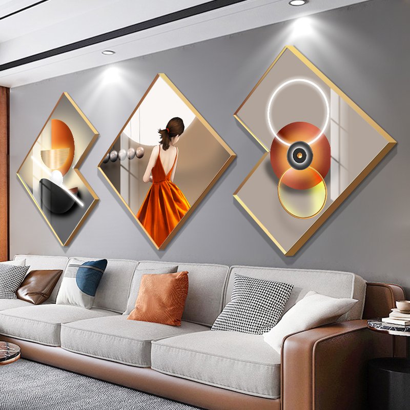 Living room decoration modern minimalist figure crystal porcelain diamond shaped wall luxury modern painting art glass paintings