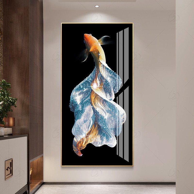 Wholesale luxury Crystal Porcelain Painting Gold Fish Diamond Inlay 5d diamond wall art crystal painting