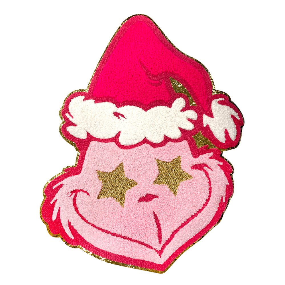 Best Selling Ready to Ship Christmas Theme Santa Claus Patch Iron On Chenille Embroidery Glitter Christmas Patch