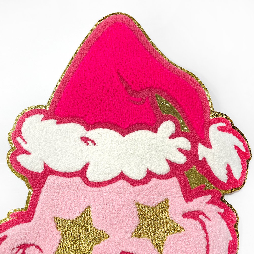 Best Selling Ready to Ship Christmas Theme Santa Claus Patch Iron On Chenille Embroidery Glitter Christmas Patch