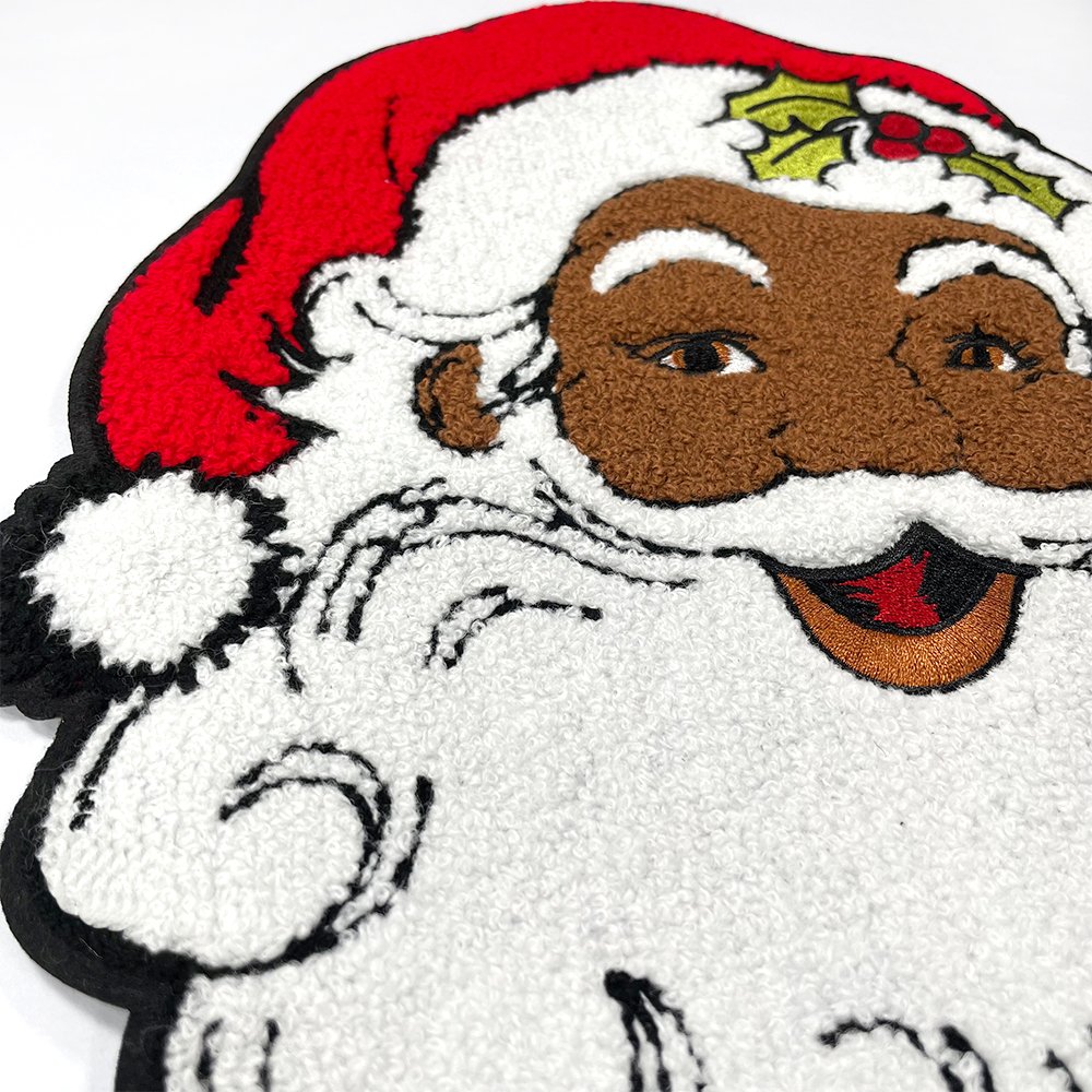 Best Selling Ready to Ship Christmas Theme Santa Claus Patch Iron On Chenille Embroidery Glitter Christmas Patch