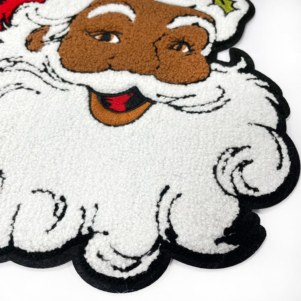 Best Selling Ready to Ship Christmas Theme Santa Claus Patch Iron On Chenille Embroidery Glitter Christmas Patch