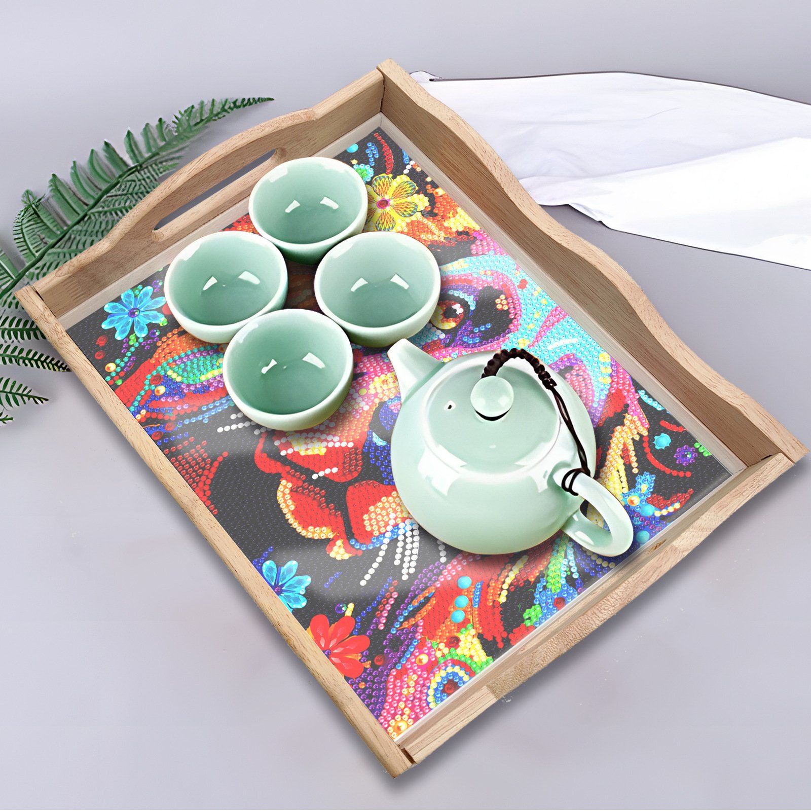 Christmas Diamond Art Painting Wooden Tray Diamond Painting by Number Kits Diamond Art for Coffee Living Room Home Organizer