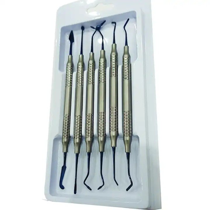 Set of 6 Dental Restorative Filling Instruments Composite Blue Plasma Coated Made of Resin Plastic Steel wholesale high quality