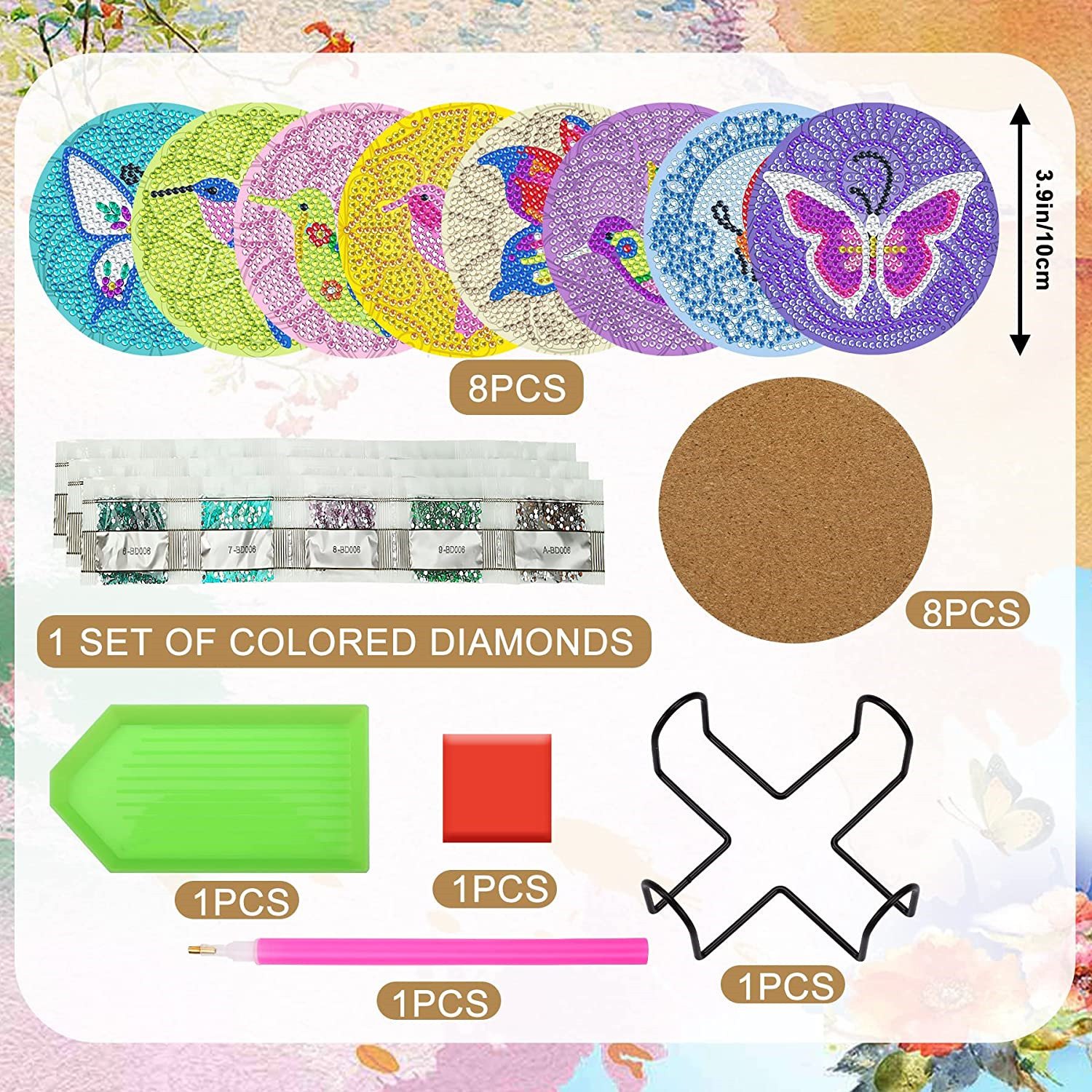 customized colorful flower series mandala diy handicrafts diamond painting coaster with cover cup coaster set
