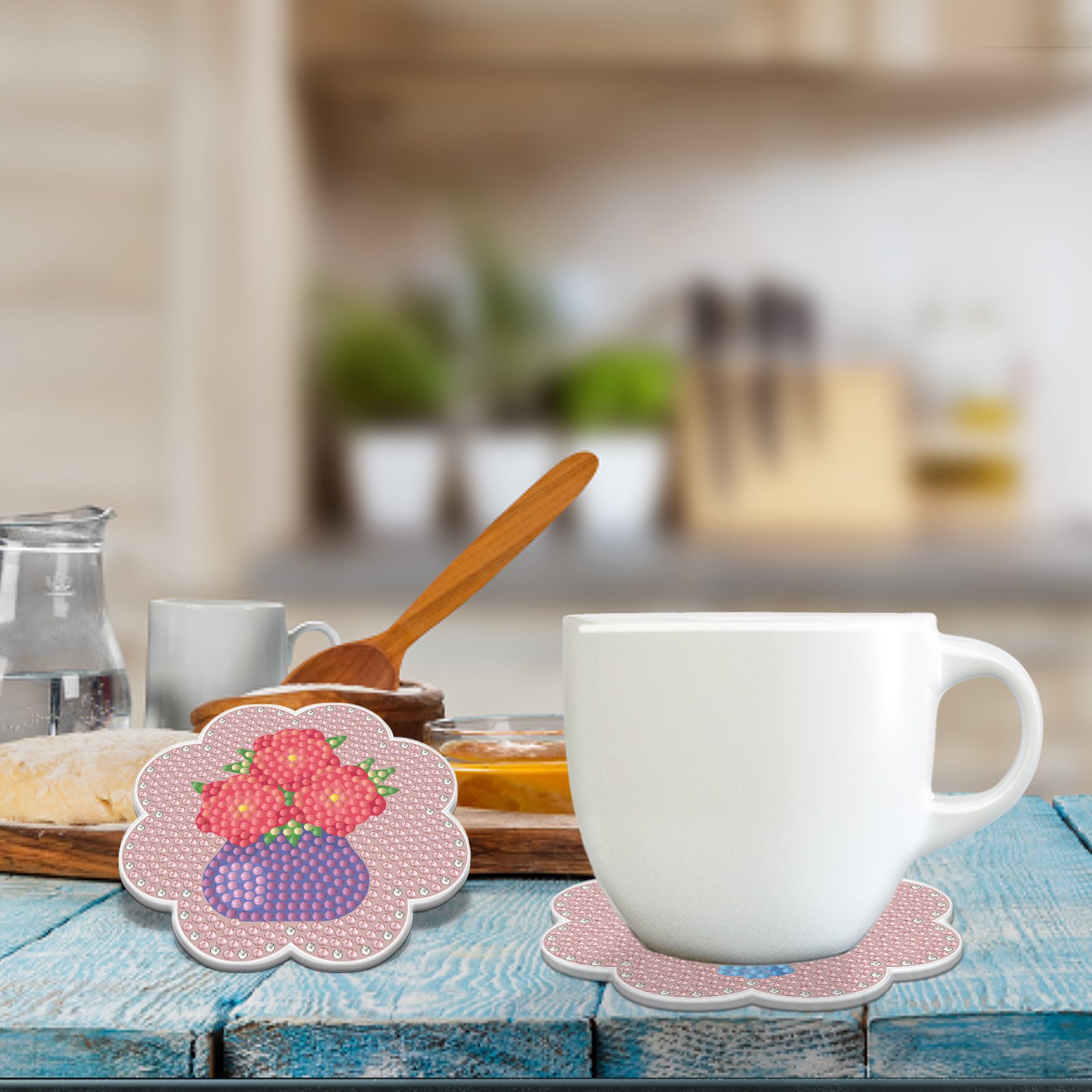 customized colorful flower series mandala diy handicrafts diamond painting coaster with cover cup coaster set