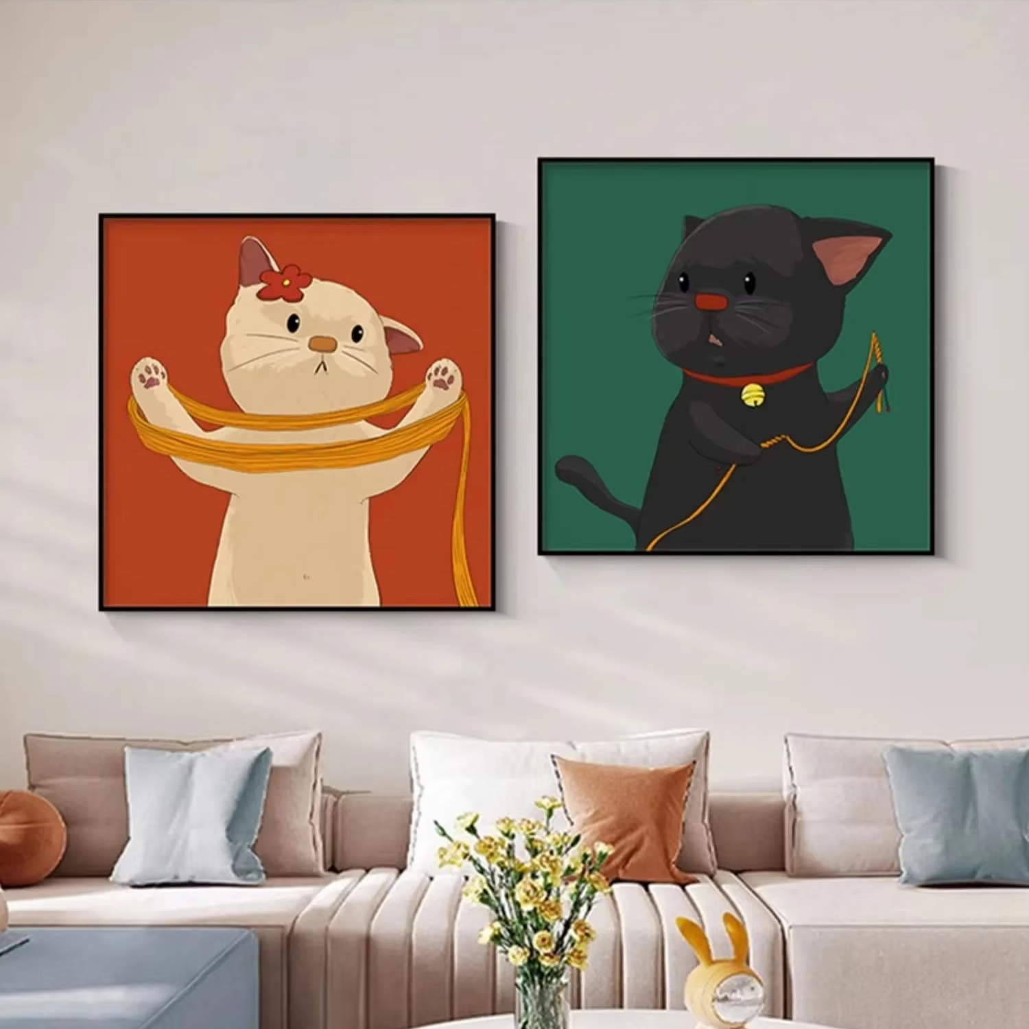 Restaurant decoration painting cat cartoon log style dining room hanging painting couple comic bedroom room mural