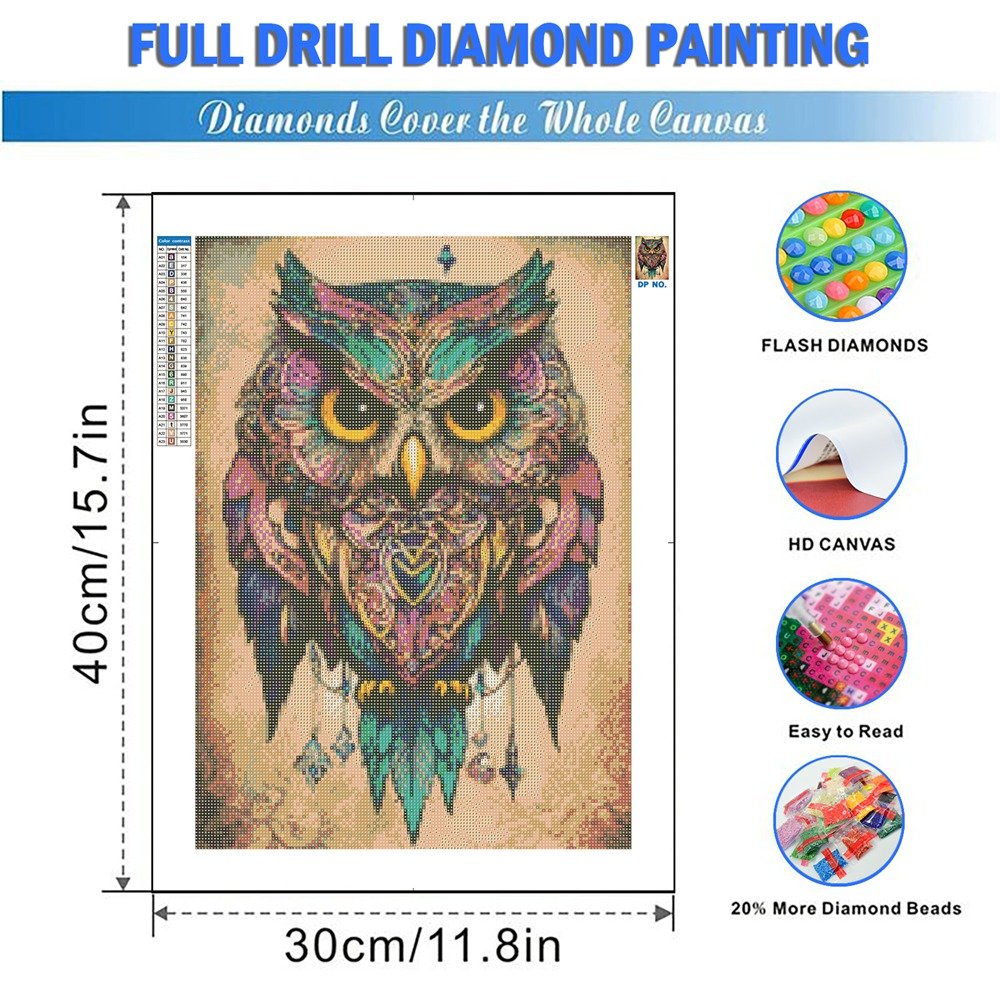 DIY 5D Diamond Painting Owl Animal Picture Rhinestones Mosaic Colorful Needlework Embroidery Home Decoration